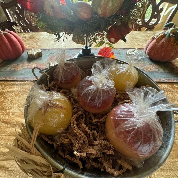Floating 3D Apple Candles in Galvanized Bucket, Hand Painted Wooden Apple Accent - Picture 6 of 16
